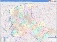 Greenville-Anderson-Mauldin Metro Area Digital Map Color Cast Style